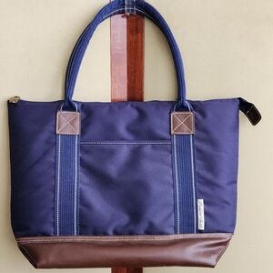 Picnic At Ascot Navy and Brown Tote Bag